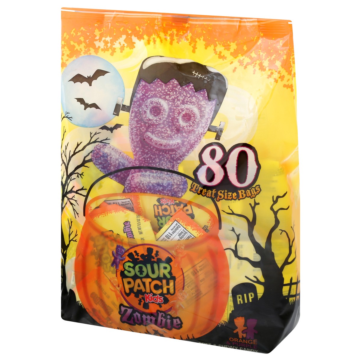 slide 9 of 9, SOUR PATCH KIDS Zombie Orange & Purple Halloween Candy, 80 Trick or Treat Snack Packs, 2.65 lb