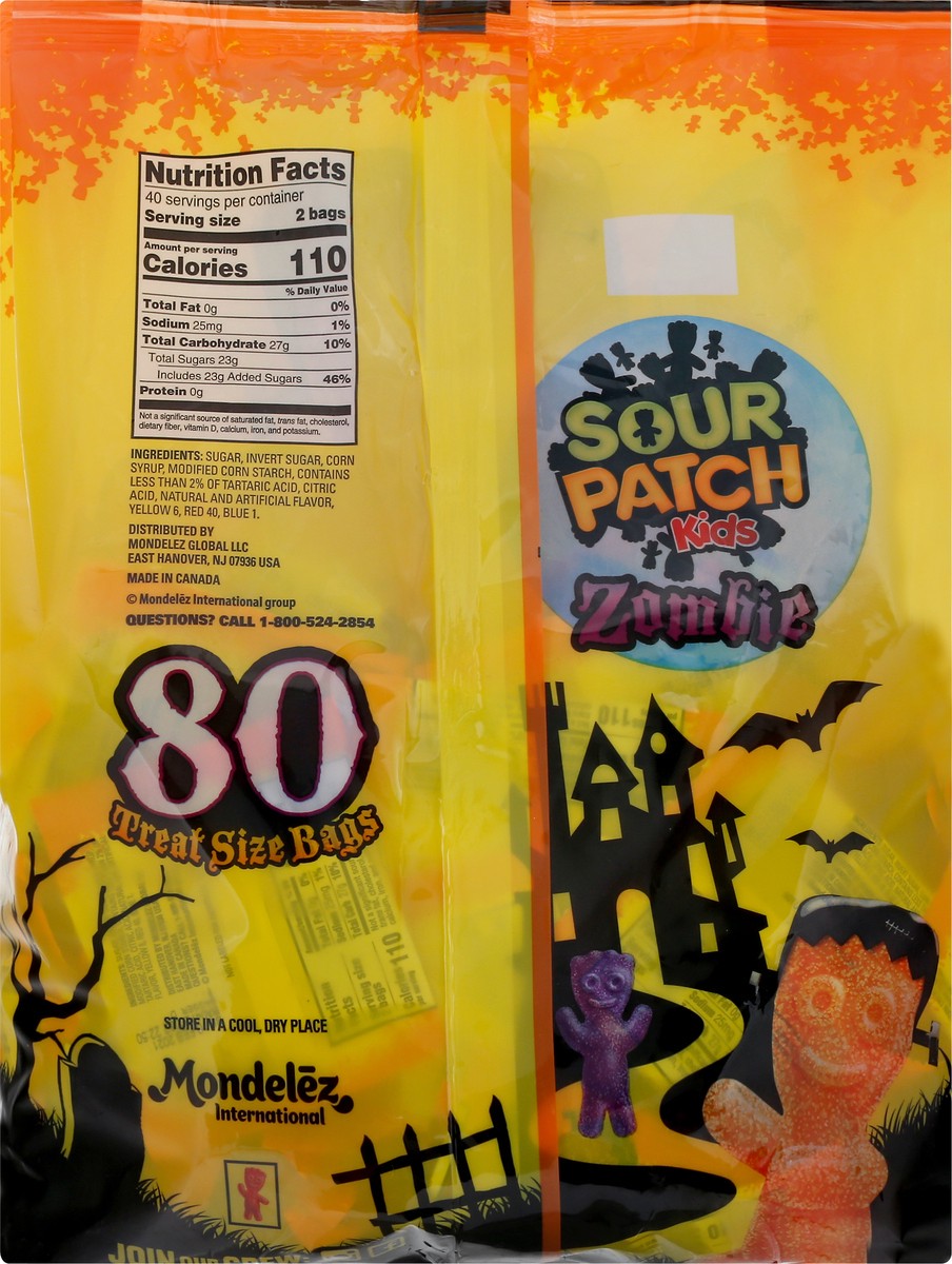 slide 5 of 9, SOUR PATCH KIDS Zombie Orange & Purple Halloween Candy, 80 Trick or Treat Snack Packs, 2.65 lb