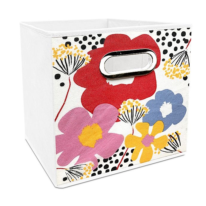 slide 1 of 1, Simply Essential English Flower Print Collapsible Bin, 11 in