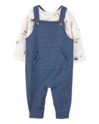 Carter's Baby 2-Piece Long-Sleeve Tee & Waffle Knit Coverall Set - Blue/White - 9M