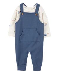 Carter's Baby 2-Piece Long-Sleeve Tee & Waffle Knit Coverall Set - Blue/White - 9M