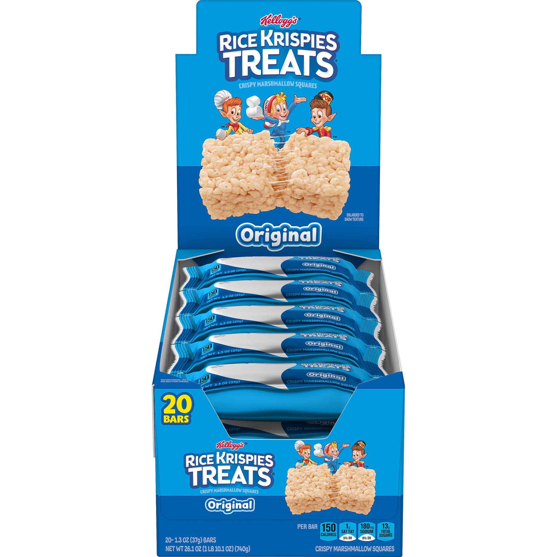 slide 1 of 5, Rice Krispies Treats Marshmallow Snack Bars, Kids Snacks, Lunch Snacks, Original, 26oz Box, 20 Bars, 26 oz