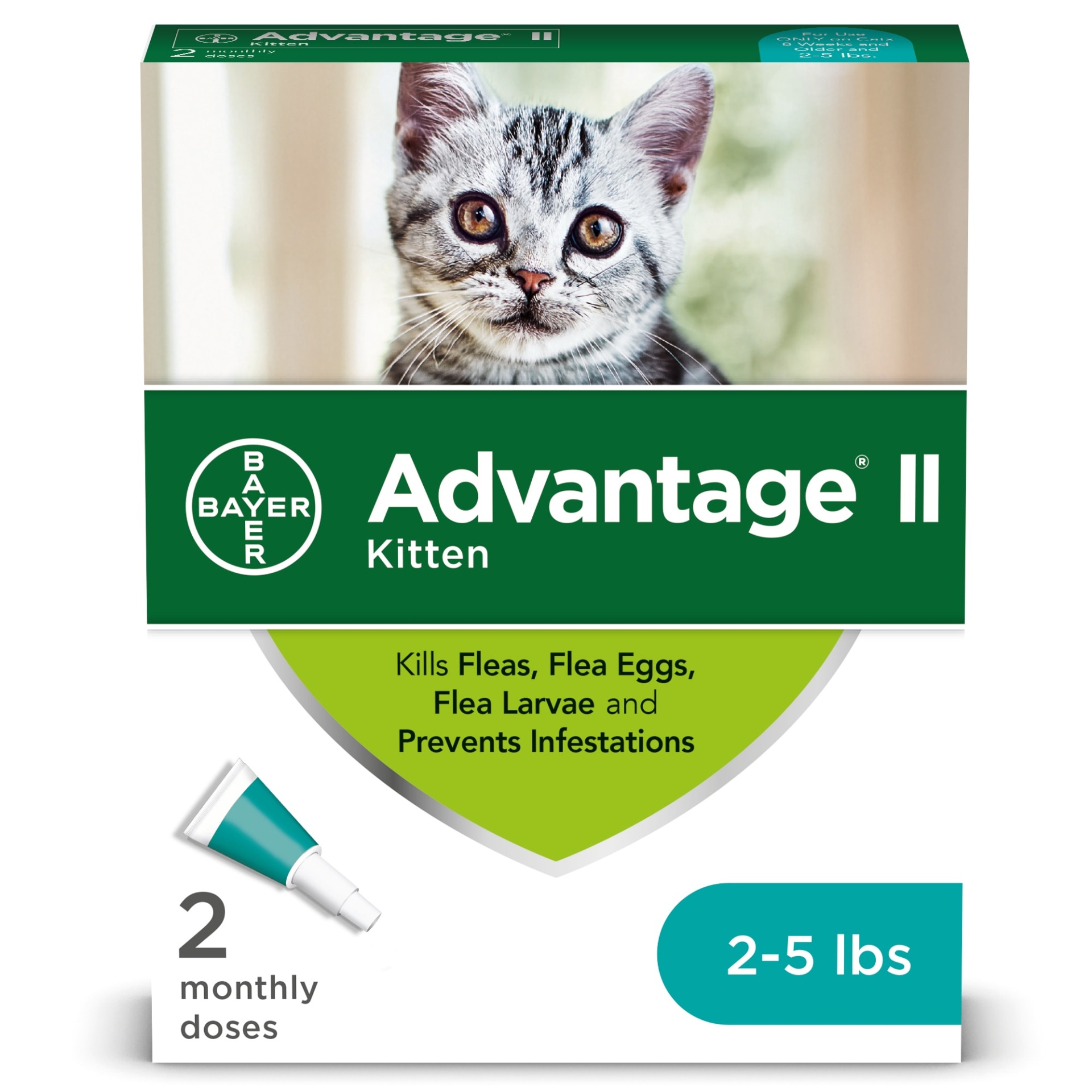 slide 1 of 1, advantage II Once-A-Month Topical Kills Fleas for Kitten, 2 ct