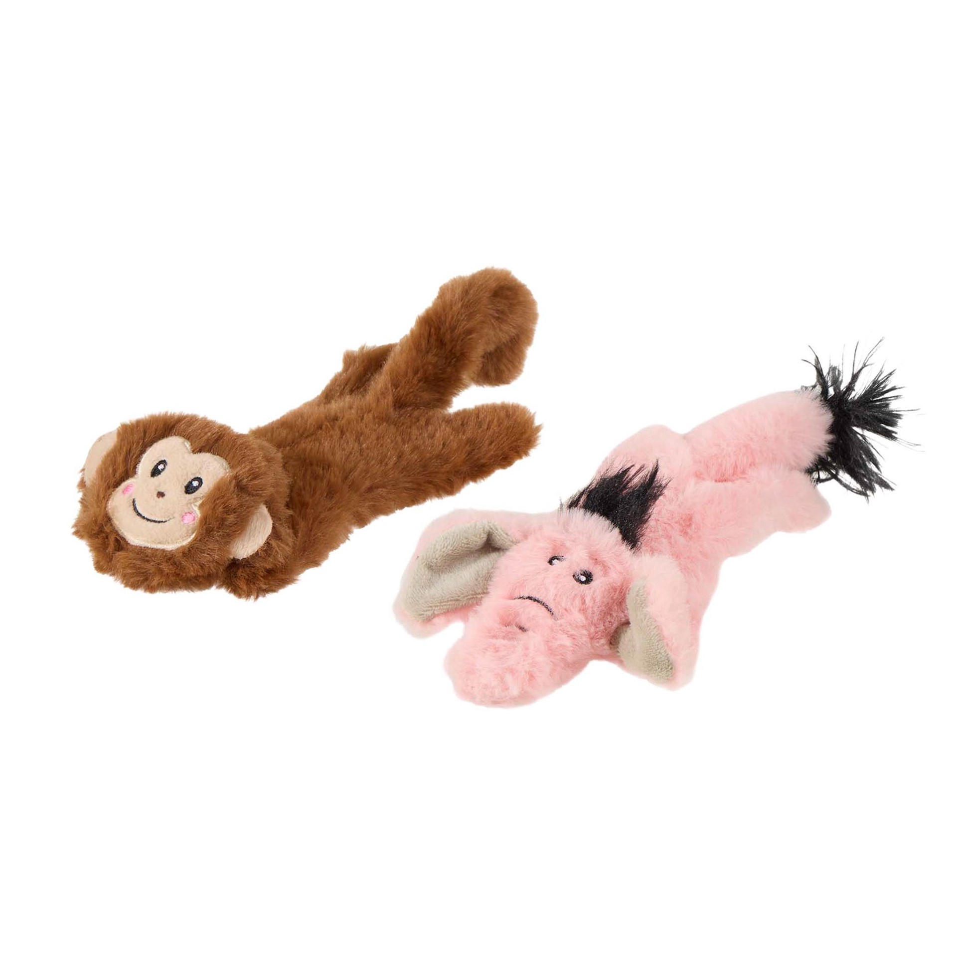 slide 1 of 1, Joyhound Crazy Comfy Flattie Monkey And Elephant Squeaker Crinkle Plush Dog Toy, SM