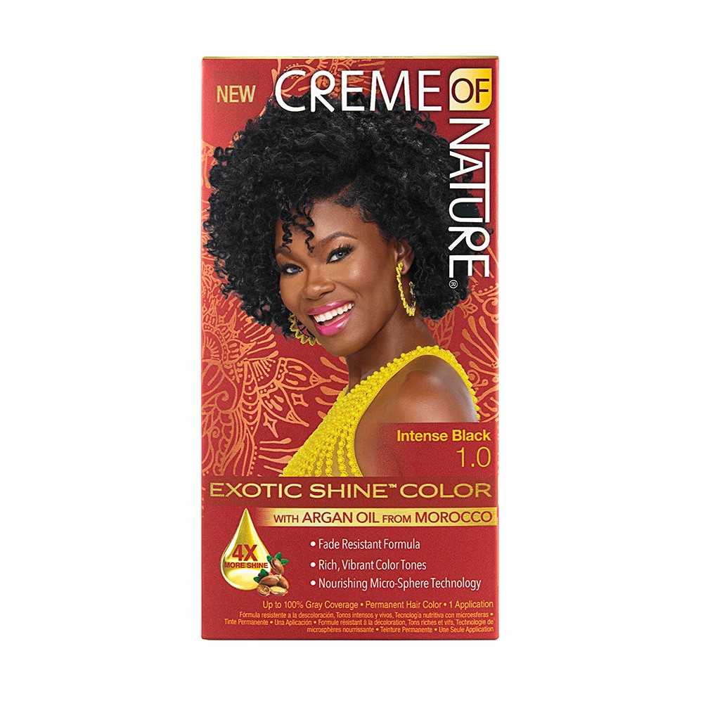 slide 1 of 5, Creme of Nature Exotic Shine Hair Color with Argan Oil, Intense Black, 1 ct