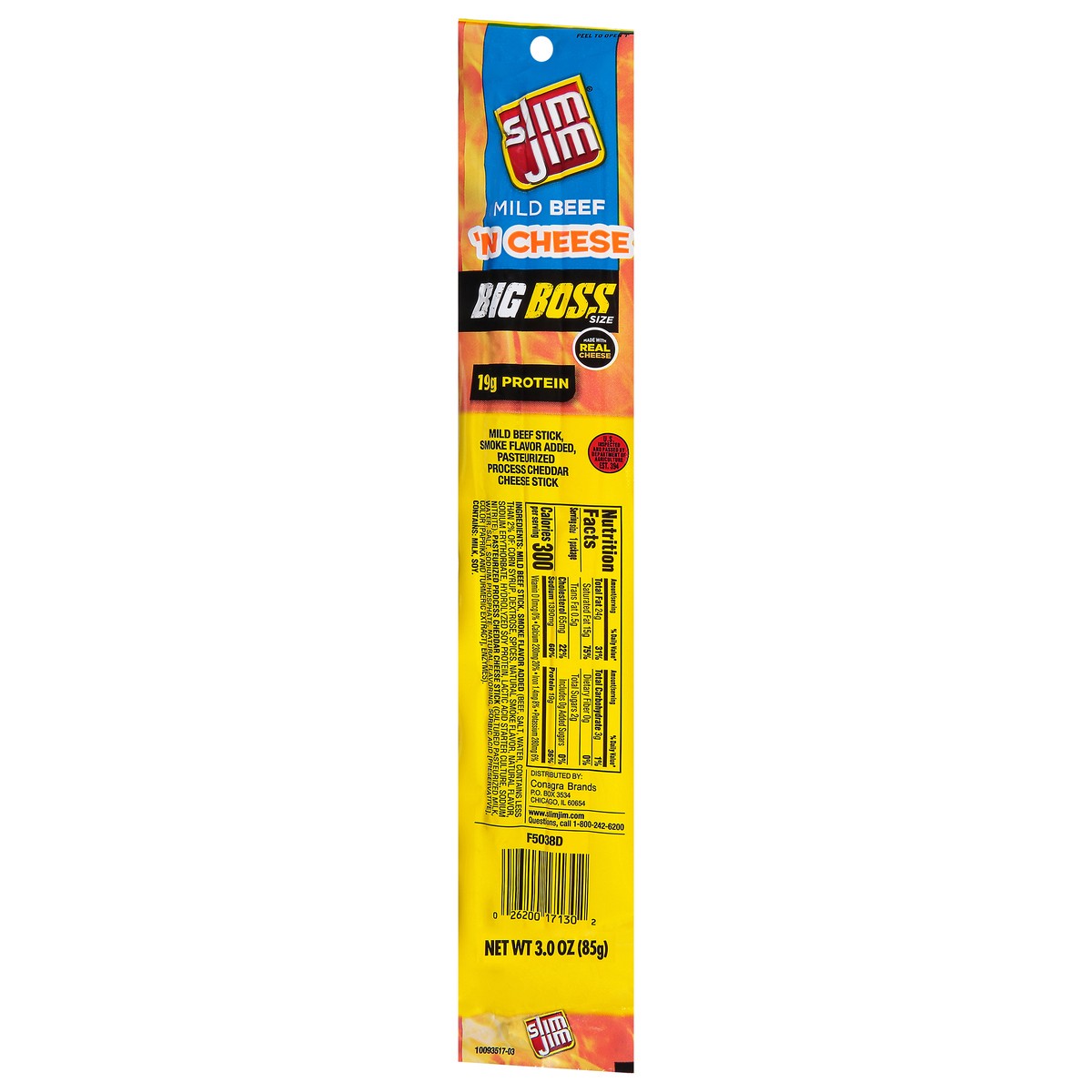 slide 9 of 9, Slim Jim Big Boss Size Mild Beef 'N Cheese Meat Stick 3.0 oz, 3 oz