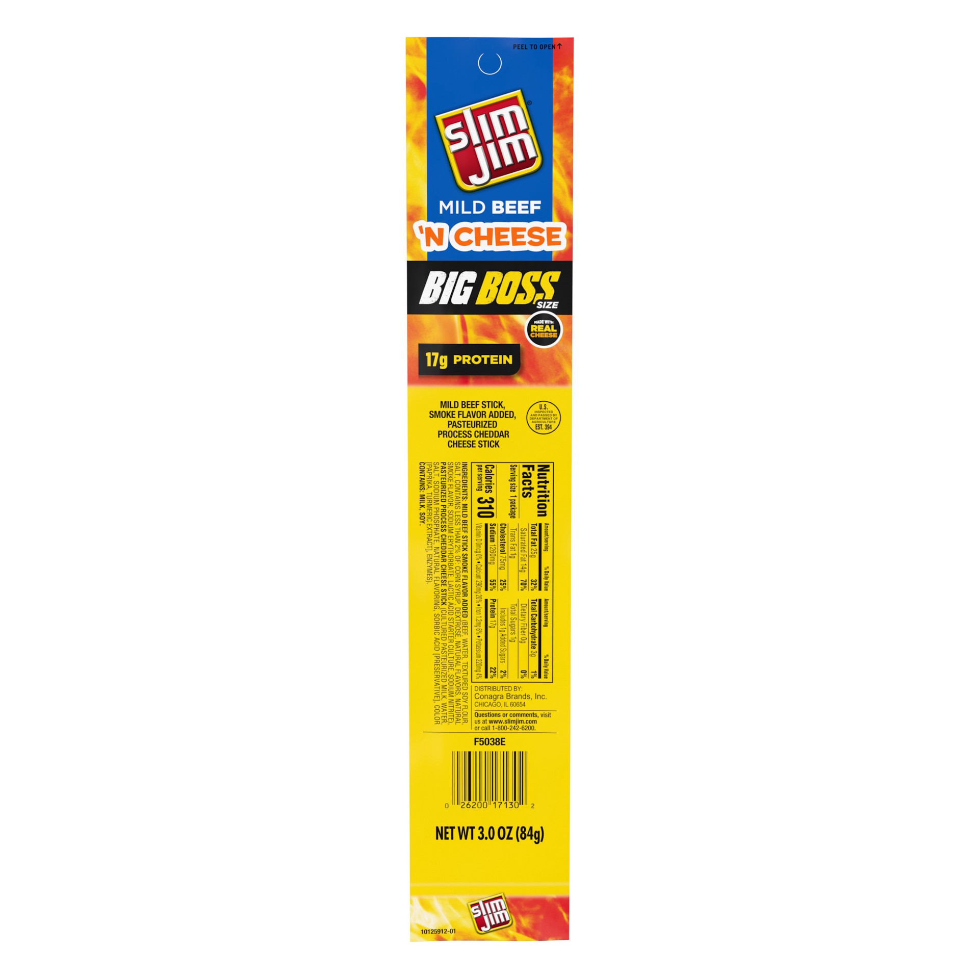 slide 1 of 9, Slim Jim Big Boss Size Mild Beef 'N Cheese Meat Stick 3.0 oz, 3 oz