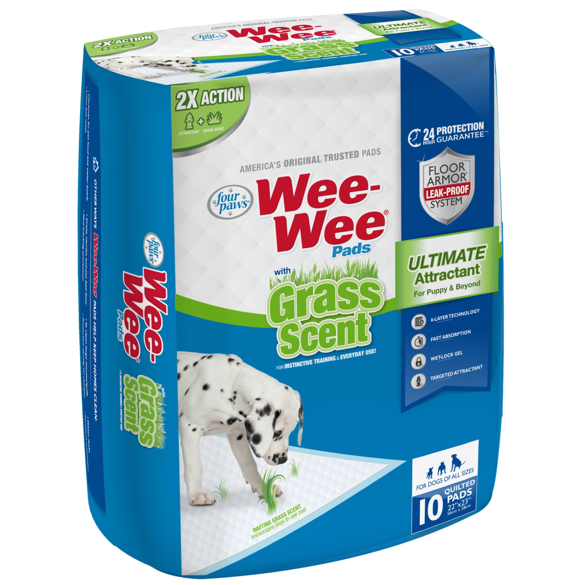 slide 1 of 1, Four Paws Wee-Wee Grass Scented Puppy Pads, 10 ct