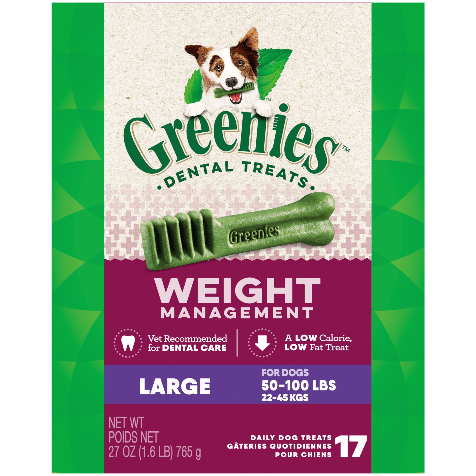 slide 1 of 3, Greenies Weight Management Large Natural Dog Dental Care Chews Weight Control Dog Treats, 27 Oz. Pack (17 Treats), 27 oz