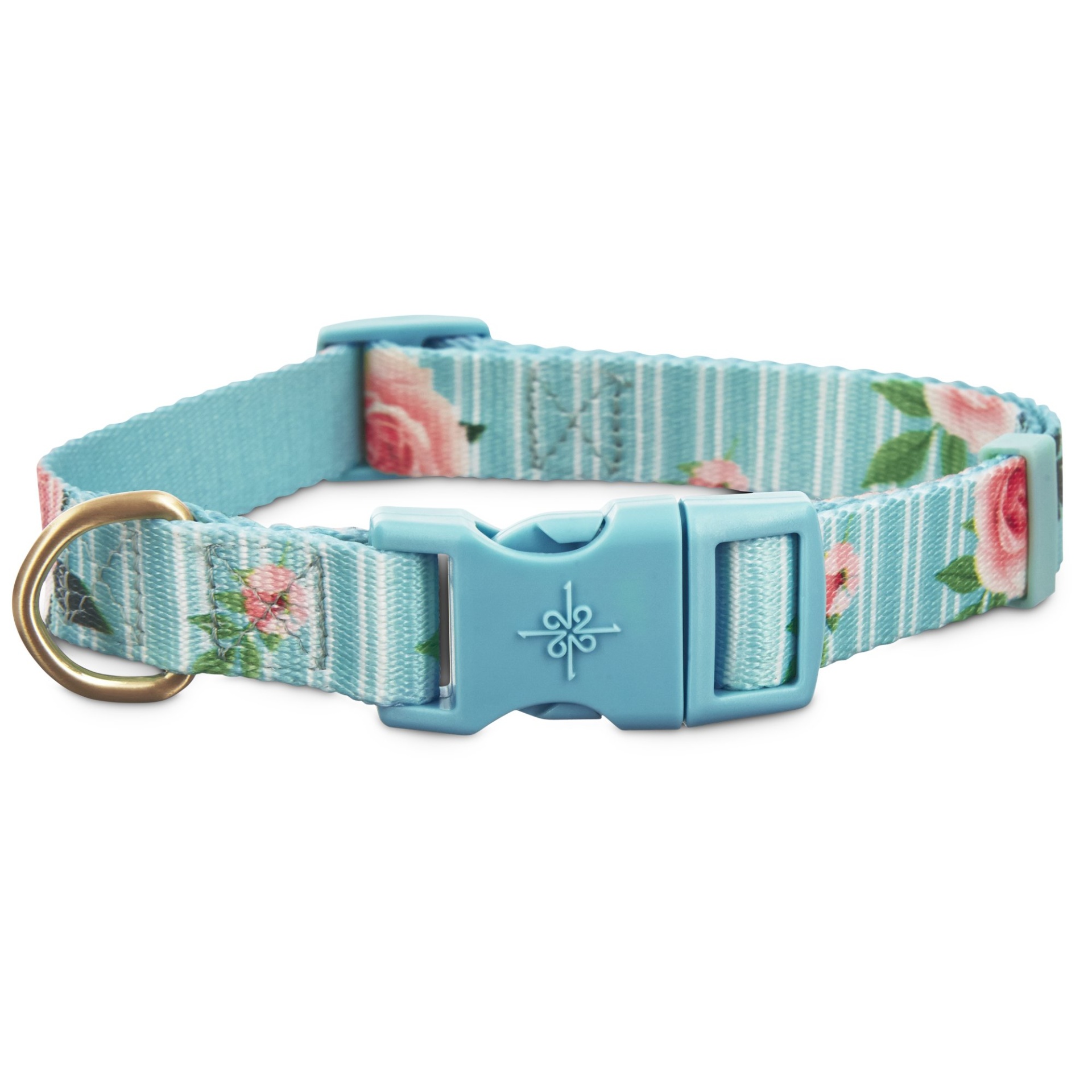 slide 1 of 1, Good2Go Pink Rose Print Dog Collar in Blue, MED