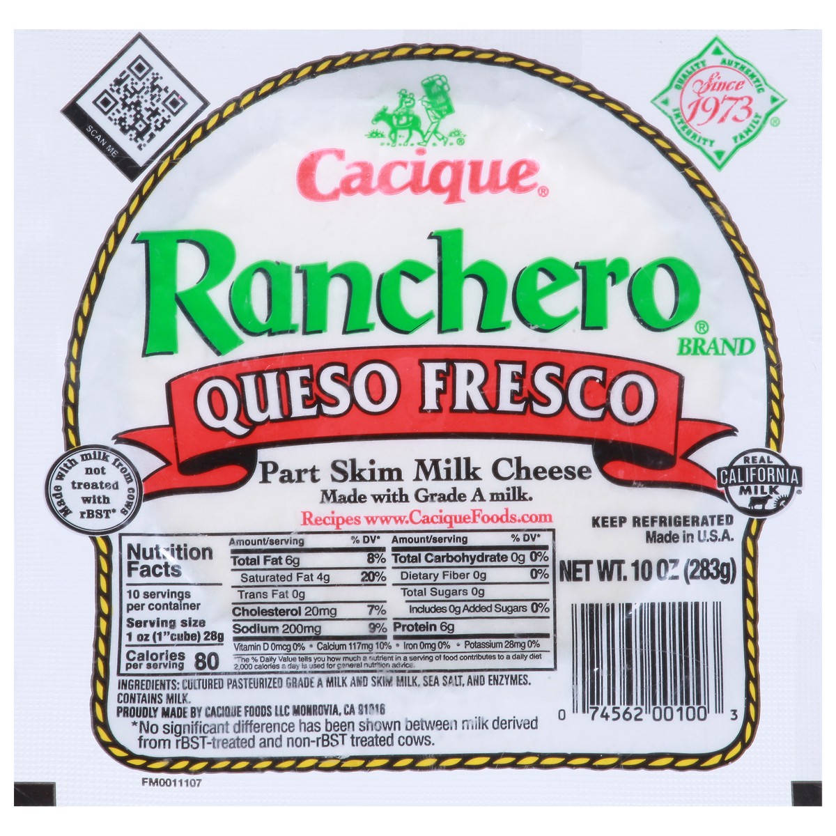 slide 1 of 9, Cacique Ranchero Queso Fresco Chunk Cheese, 10 oz