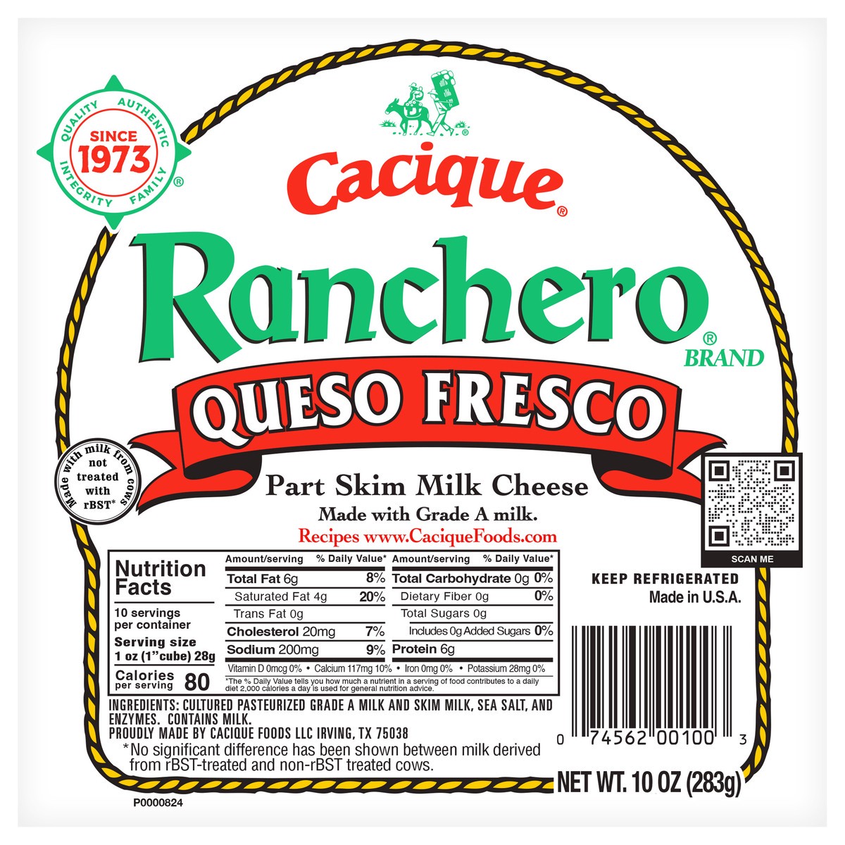 slide 1 of 9, Cacique Ranchero Queso Fresco Part Skim Milk Cheese 10 oz, 10 oz