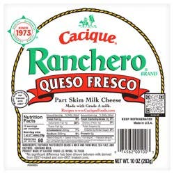 Cacique Ranchero Queso Fresco Part Skim Milk Cheese 10 oz