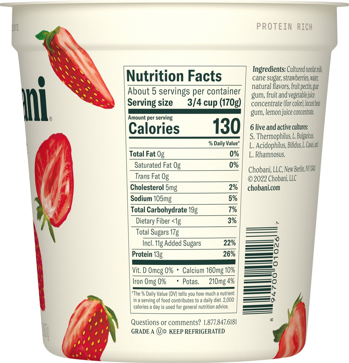 slide 9 of 9, Chobani Yogurt, Greek, Non-Fat, Strawberry, Blended, 32 oz