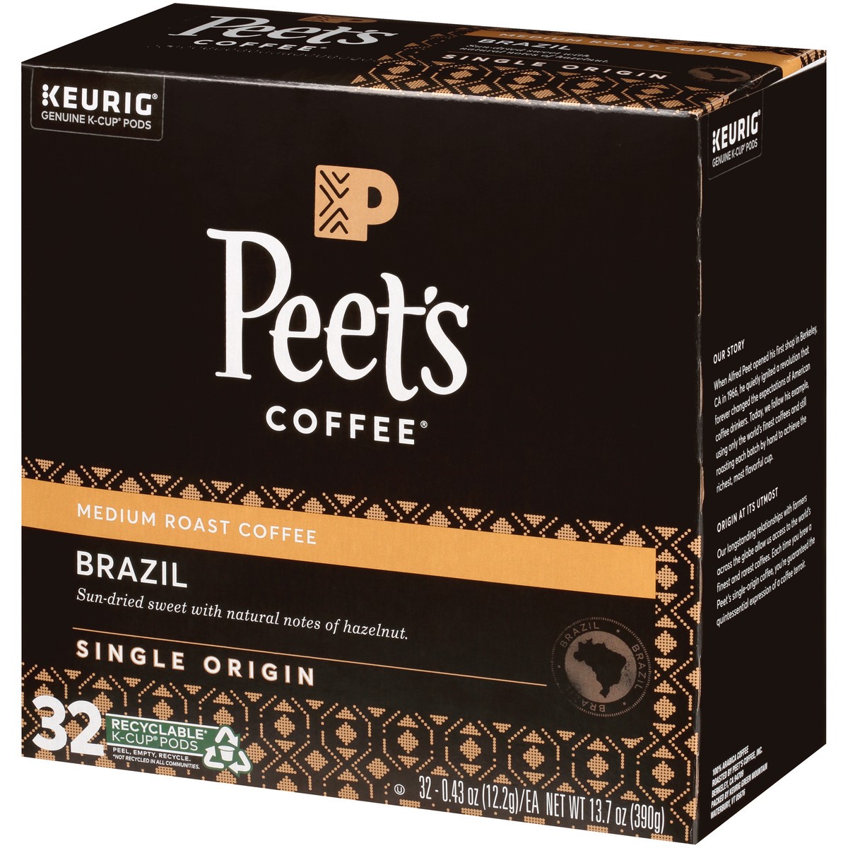 slide 3 of 9, Peet's Coffee Brazil Medium Roast Coffee K-Cup Pods 32 ct Box, 13.7 oz