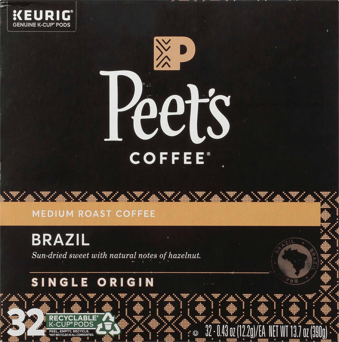 slide 6 of 9, Peet's Coffee Brazil Medium Roast Coffee K-Cup Pods 32 ct Box, 13.7 oz