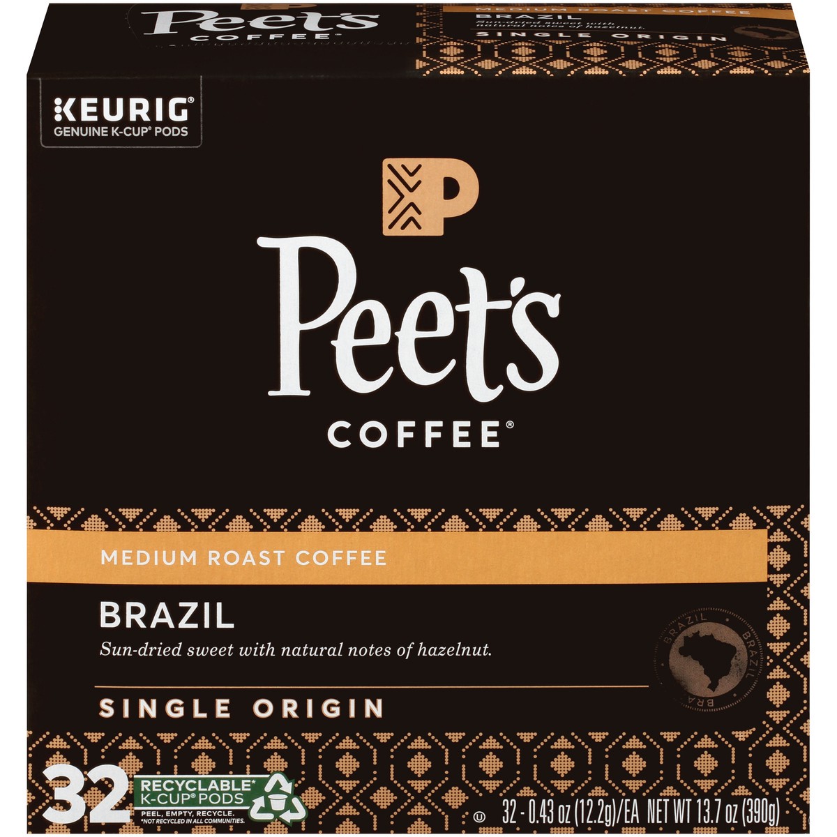 slide 1 of 9, Peet's Coffee Brazil Medium Roast Coffee K-Cup Pods 32 ct Box, 13.7 oz