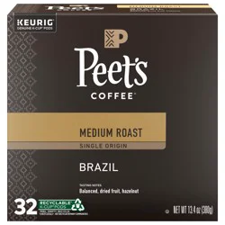 Peet's Coffee, Single Origin Brazil Medium Roast K-Cup Coffee Pods - 32ct Carton