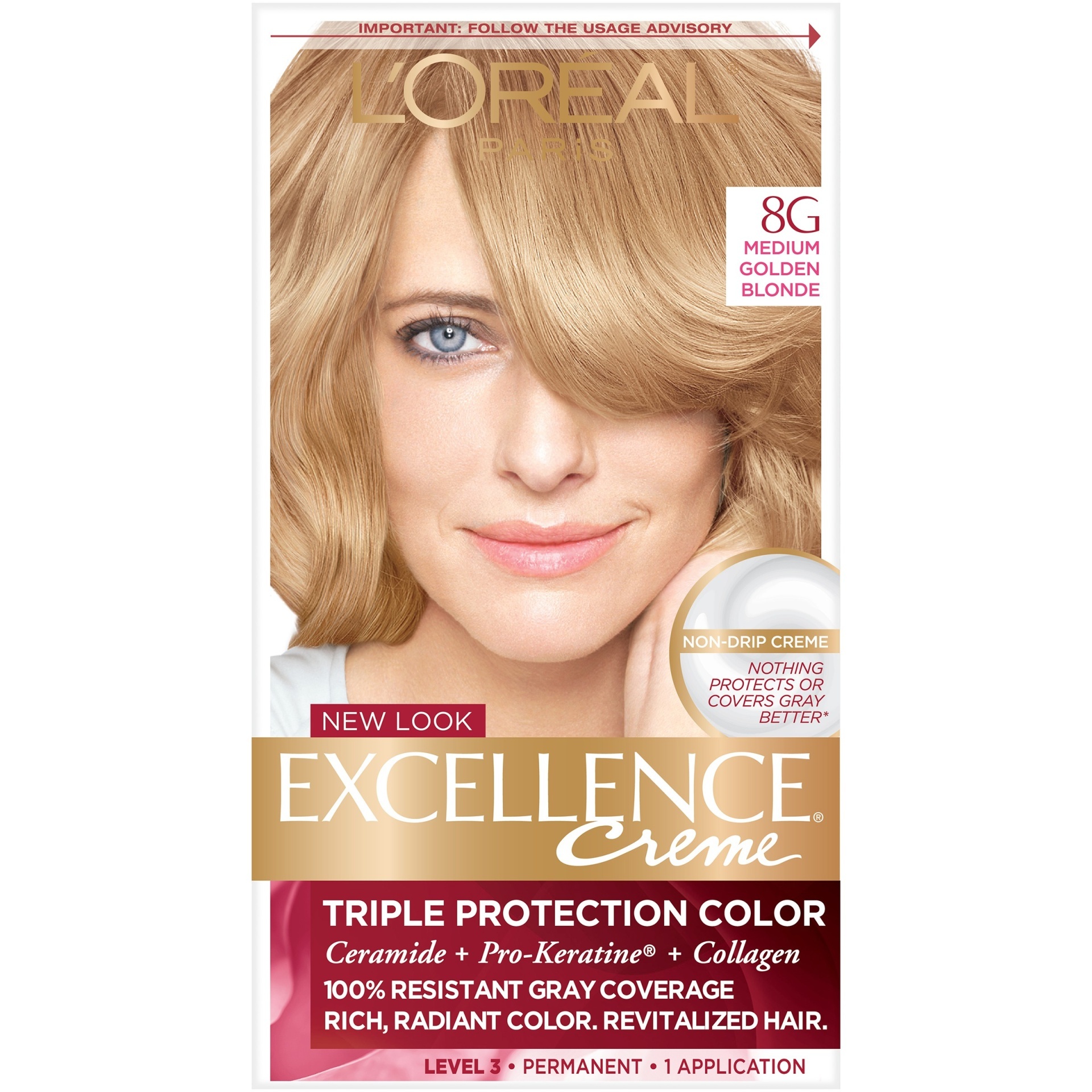 slide 1 of 1, L'Oréal Excellence Triple Protection Permanent Hair Color, 8G Medium Golden Blonde, 1 ct