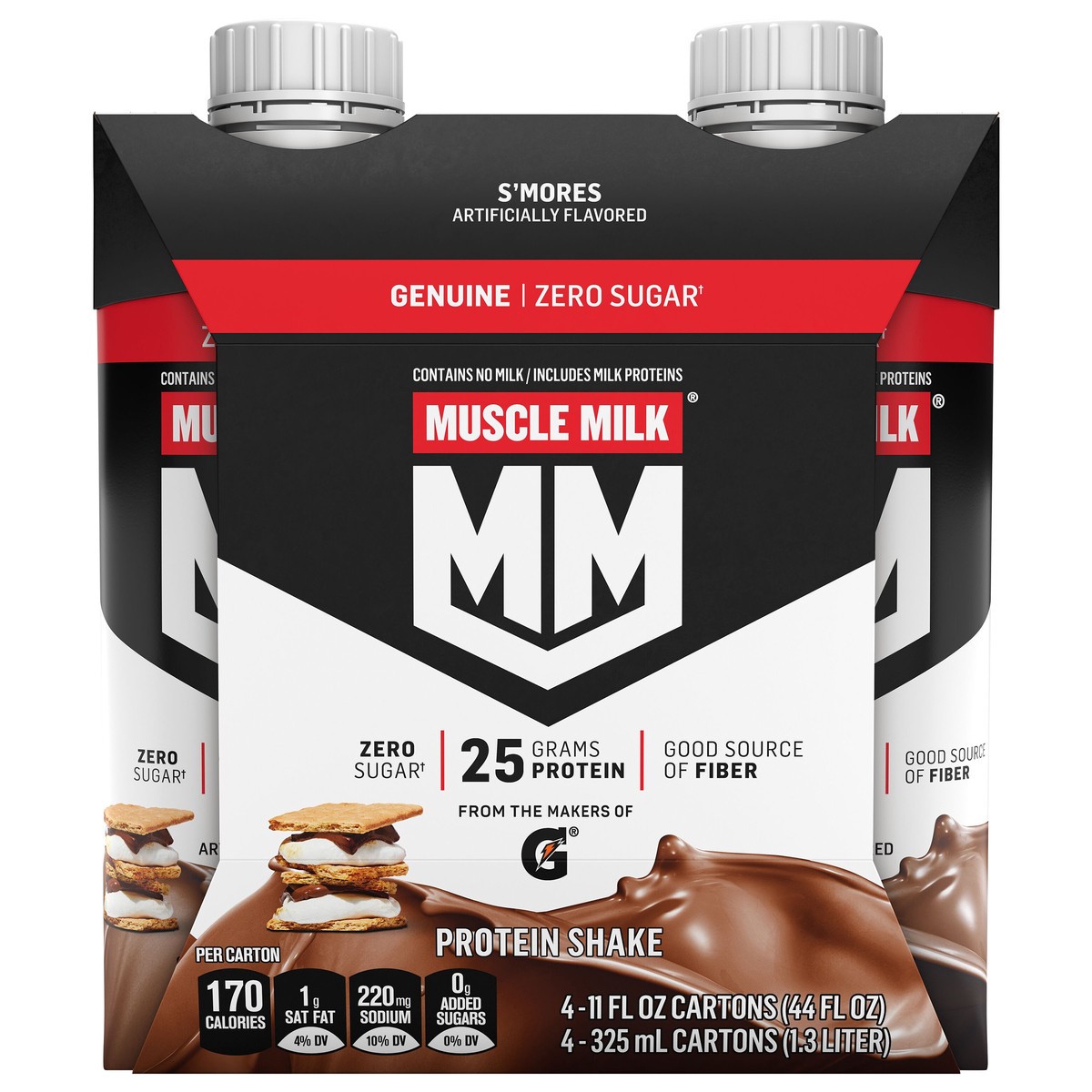 slide 1 of 8, Muscle Milk Genuine Protein Shake S''Mores Artificially Flavored 11 Fl Oz 4 Count, 4 ct; 11 fl oz