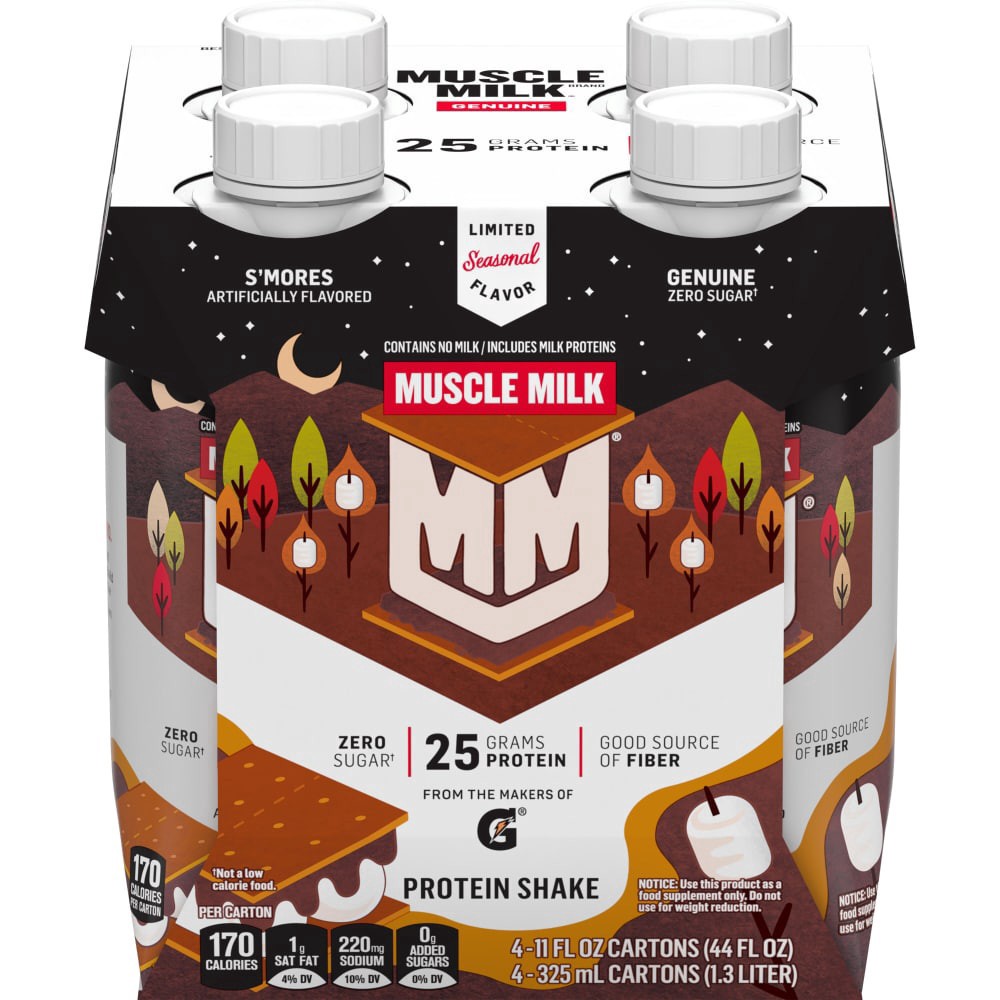 slide 1 of 1, Muscle Milk Smores Protein Shake, 4 ct; 11 fl oz