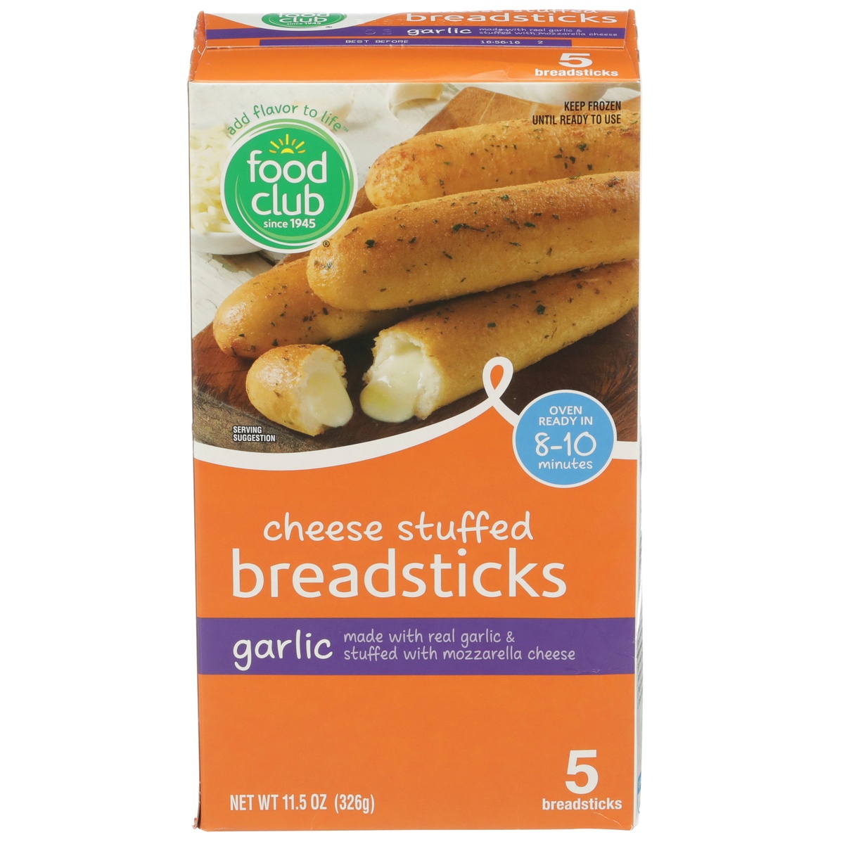 slide 1 of 10, Food Club Garlic Cheese Stuffed Breadsticks, 11.5 oz