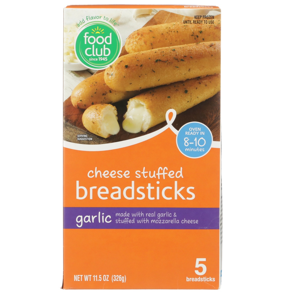 slide 9 of 10, Food Club Garlic Cheese Stuffed Breadsticks, 11.5 oz