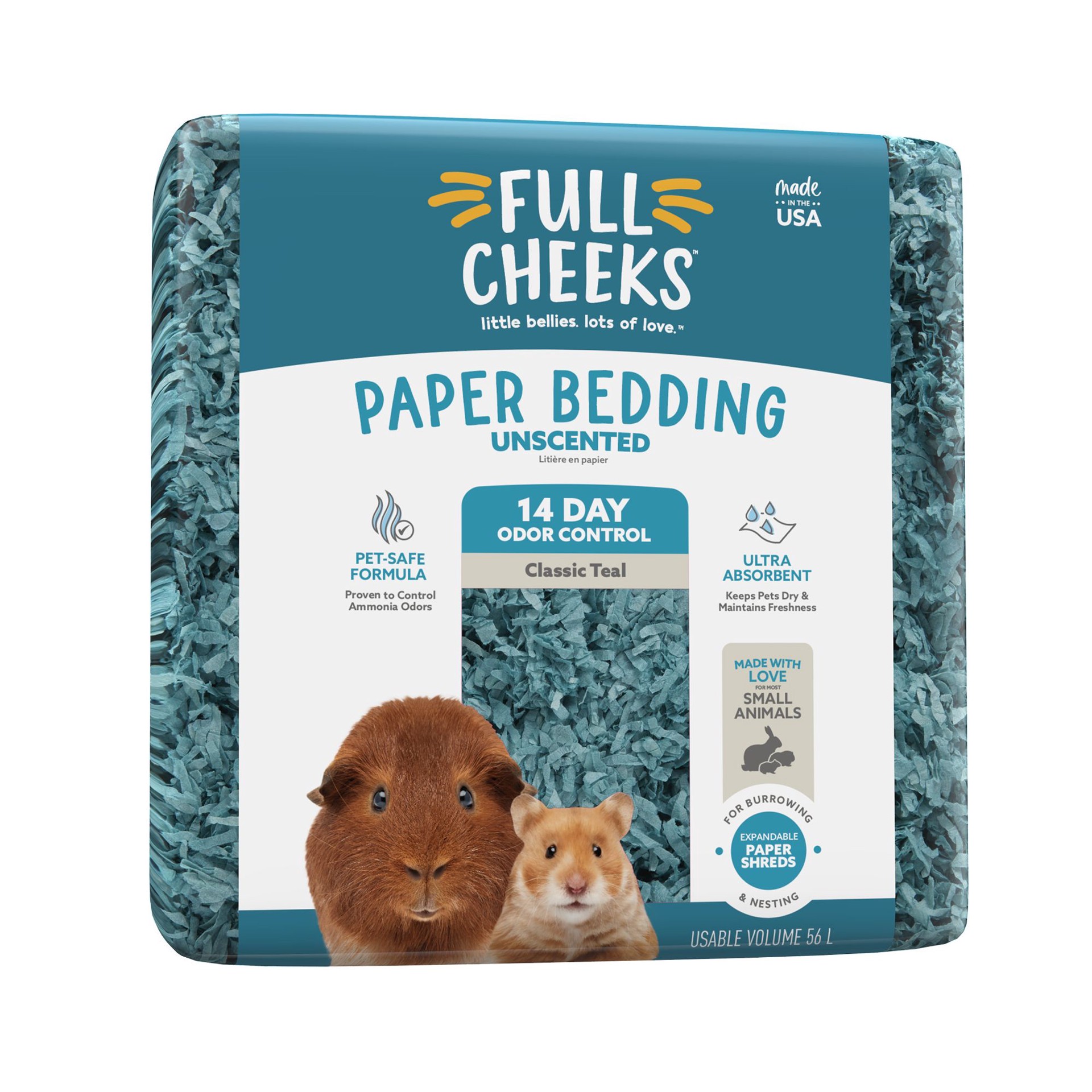 slide 1 of 1, Full Cheeks Odor Control Small Pet Paper Bedding - Classic Teal, 56 liter