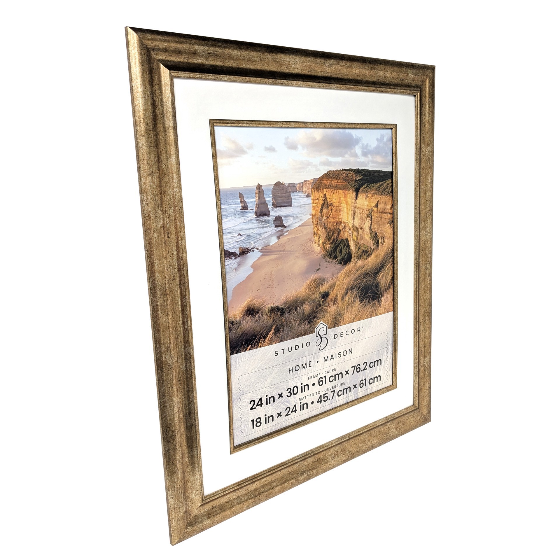 slide 5 of 6, Home Champagne Gold Frame With Beveled Mat By Studio Decor, 18 in x 24 in mat