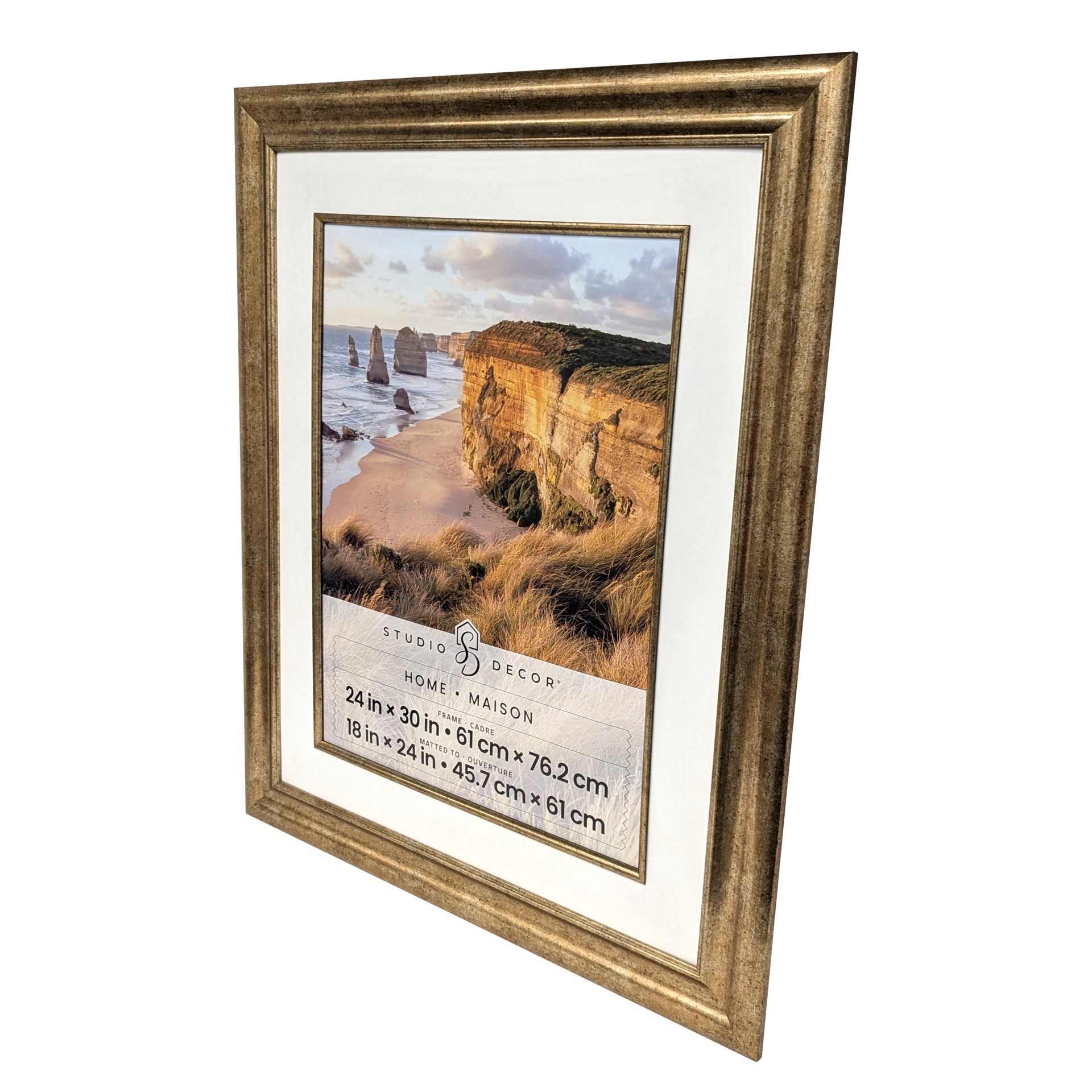 slide 4 of 6, Home Champagne Gold Frame With Beveled Mat By Studio Decor, 18 in x 24 in mat