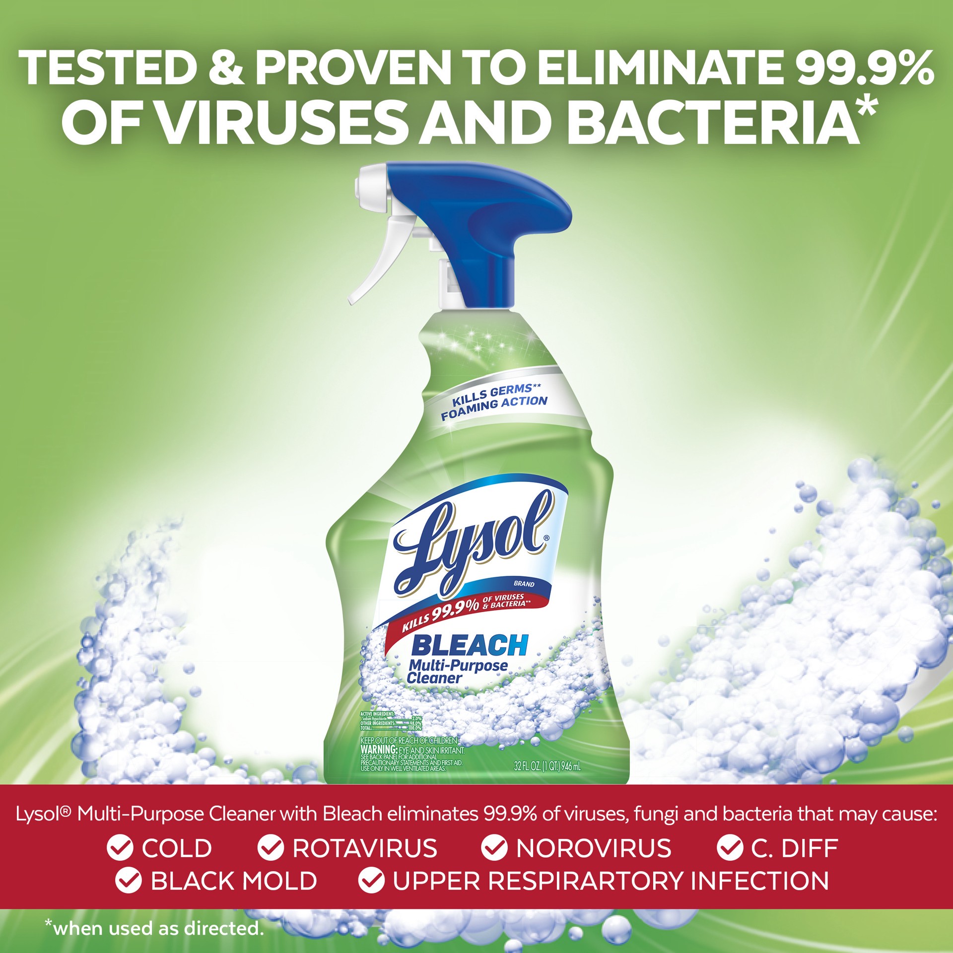 slide 3 of 3, Lysol Multi-Purpose Cleaner Sanitizing and Disinfecting Spray with Bleach, All Purpose Cleaning Spray for Bathrooms and Kitchens, 32oz, 32 oz