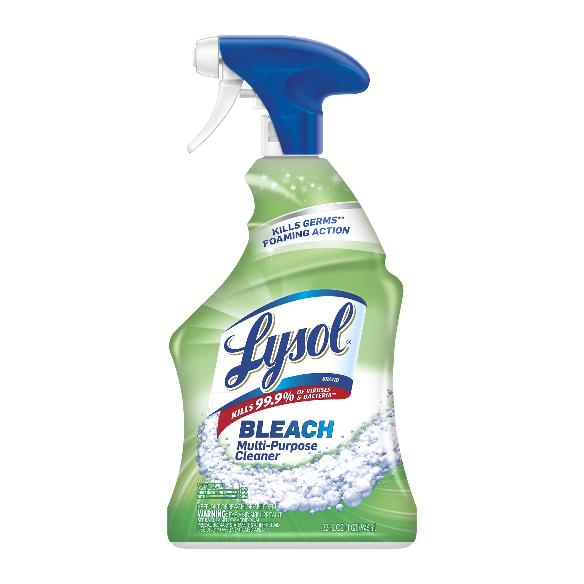 slide 1 of 3, Lysol Multi-Purpose Cleaner Sanitizing and Disinfecting Spray with Bleach, All Purpose Cleaning Spray for Bathrooms and Kitchens, 32oz, 32 oz