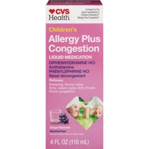 slide 1 of 1, CVS Health Children's Allergy Plus Congestion Relief Diphenhydramine Liquid, 4 oz