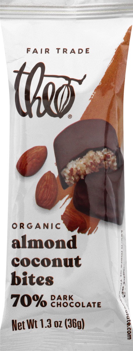 slide 3 of 13, Theo Organic 70% Dark Chocolate Almond Coconut Bites 1.3 oz, 1.3 oz