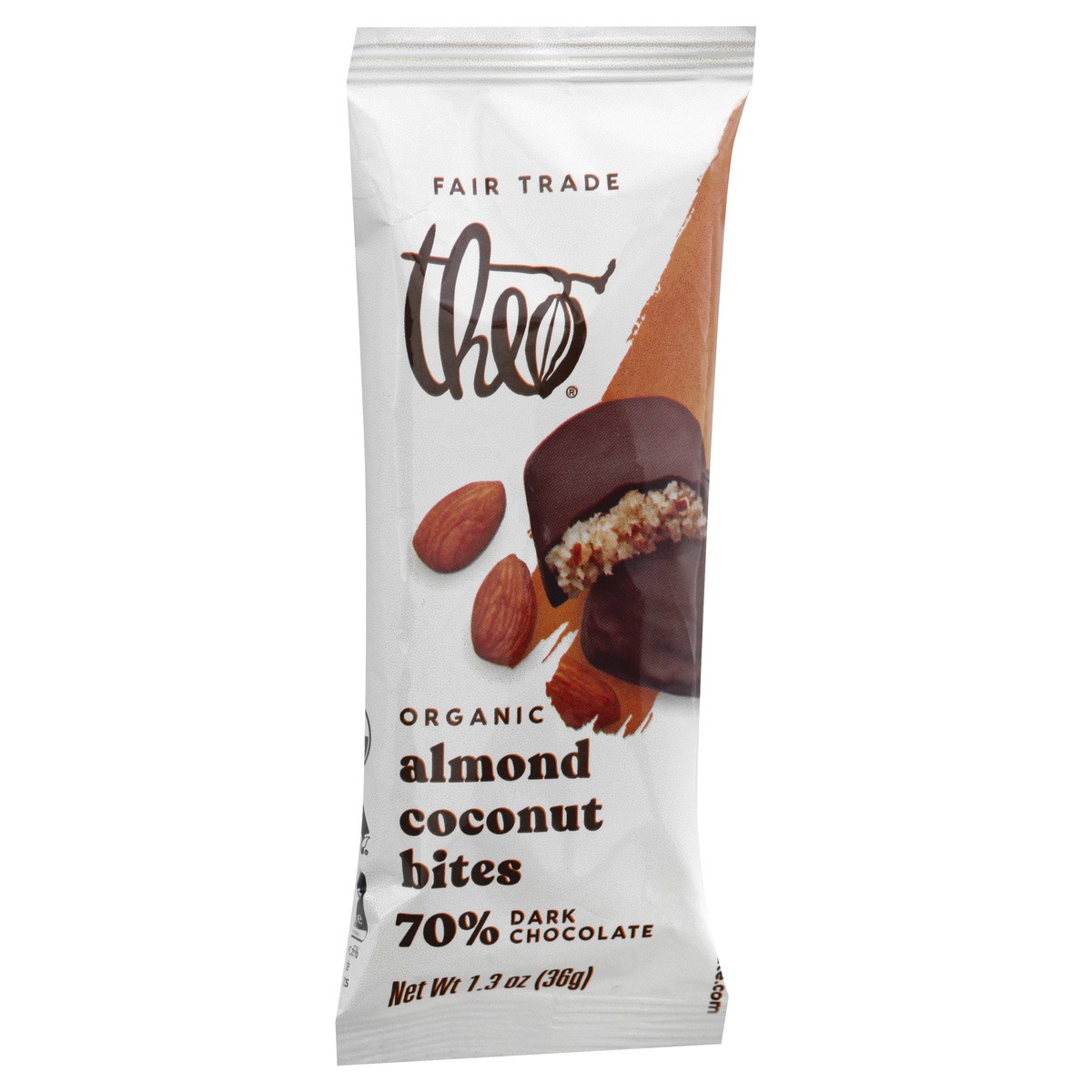 slide 7 of 13, Theo Organic 70% Dark Chocolate Almond Coconut Bites 1.3 oz, 1.3 oz