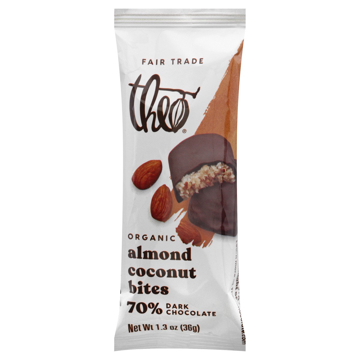 slide 10 of 13, Theo Organic 70% Dark Chocolate Almond Coconut Bites 1.3 oz, 1.3 oz