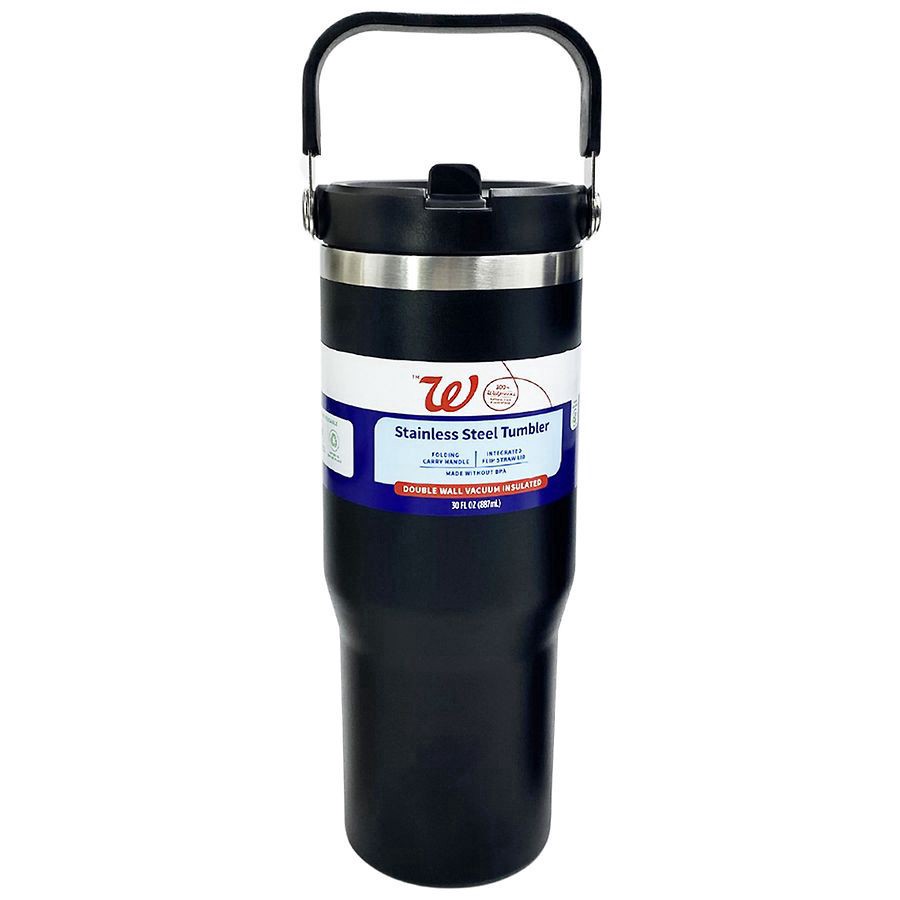 slide 1 of 1, Walgreens Double Wall Stainless Steel Bottle with Flip Straw Lid, 1 ct