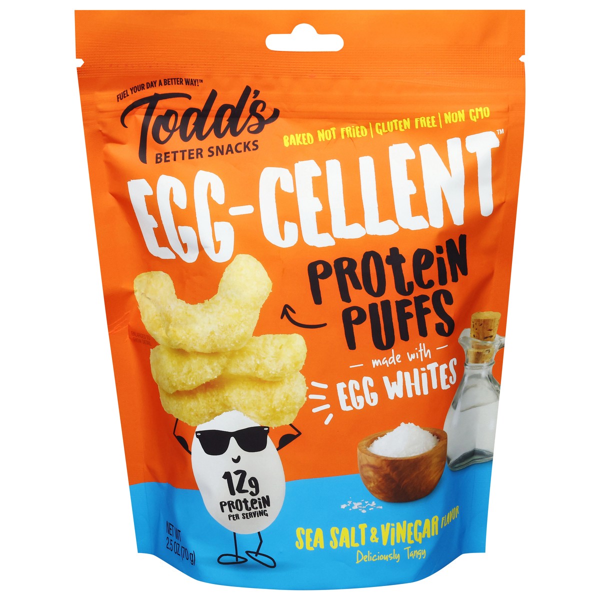 slide 13 of 14, Todd's Better Snacks Egg-Cellent Sea Salt & Vinegar Flavor Protein Puffs 2.5 oz, 2.5 oz
