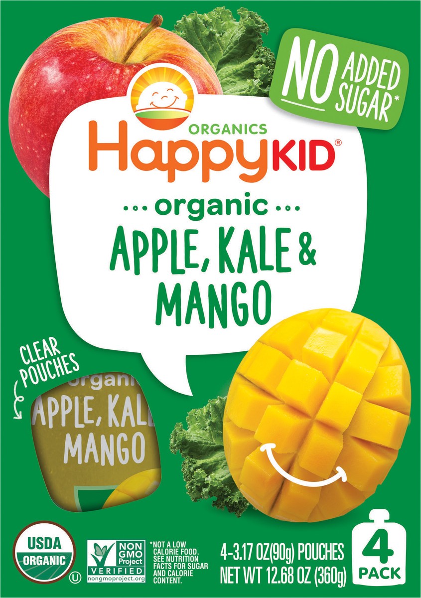 slide 3 of 3, HappyKid Happy Kid Organics Organic Apple, Kale & Mango Pouch 4pk 3.17 oz UNIT, 13 oz