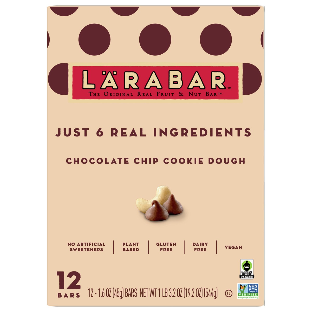 slide 1 of 1, LÄRABAR Chocolate Chip Cookie Dough, Gluten Free Fruit & Nut Bar, 12 Ct, 12 ct