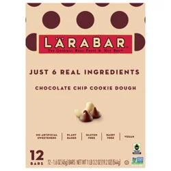 LÄRABAR Chocolate Chip Cookie Dough, Fruit and Nut Bars, Gluten Free and Vegan, 19.2 oz, 12 Ct