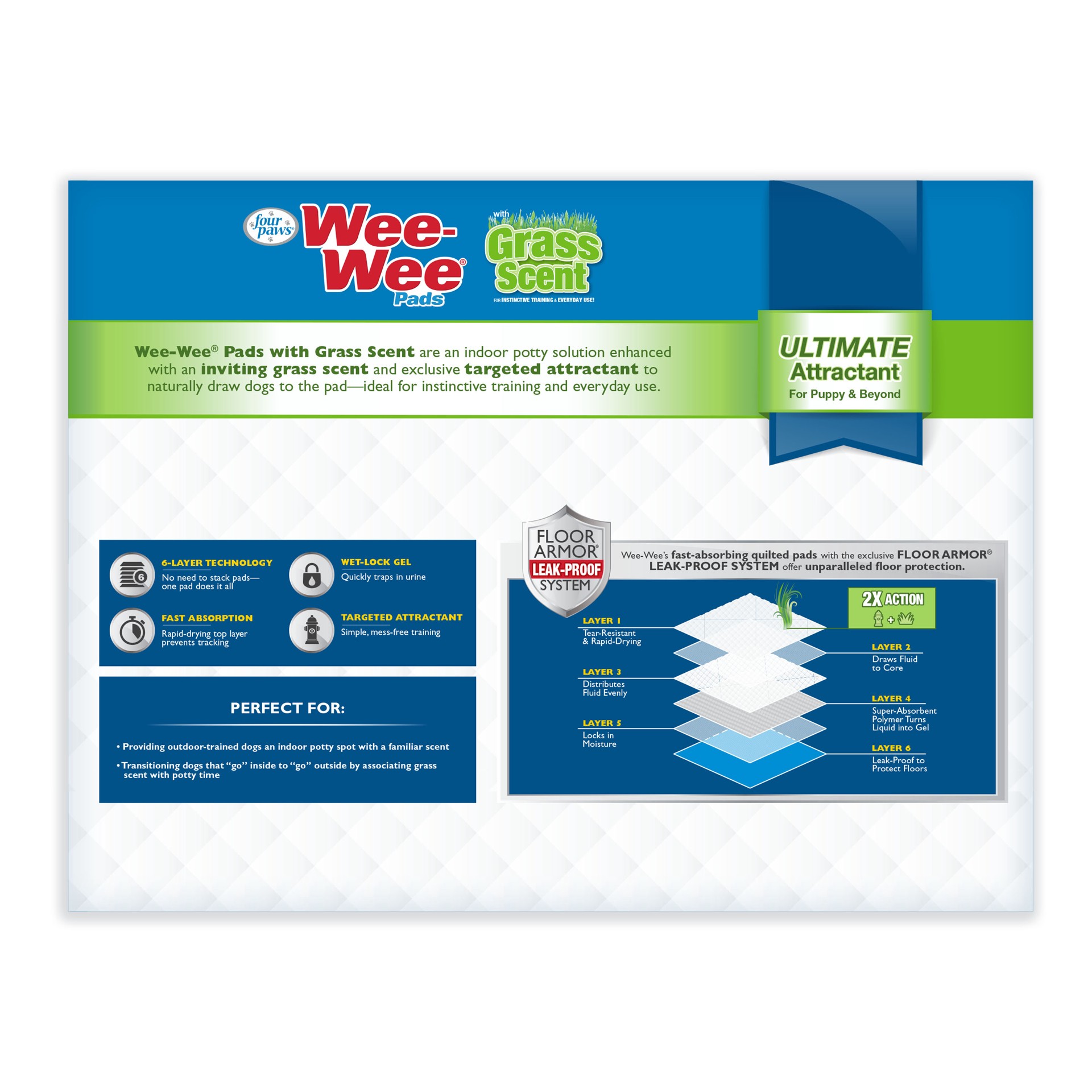 slide 6 of 10, Four Paws Four Paws Wee-Wee Ultimate Attractant Dog Pee Pads with Grass Scent 22" x 23" (100 Pack), 100 ct