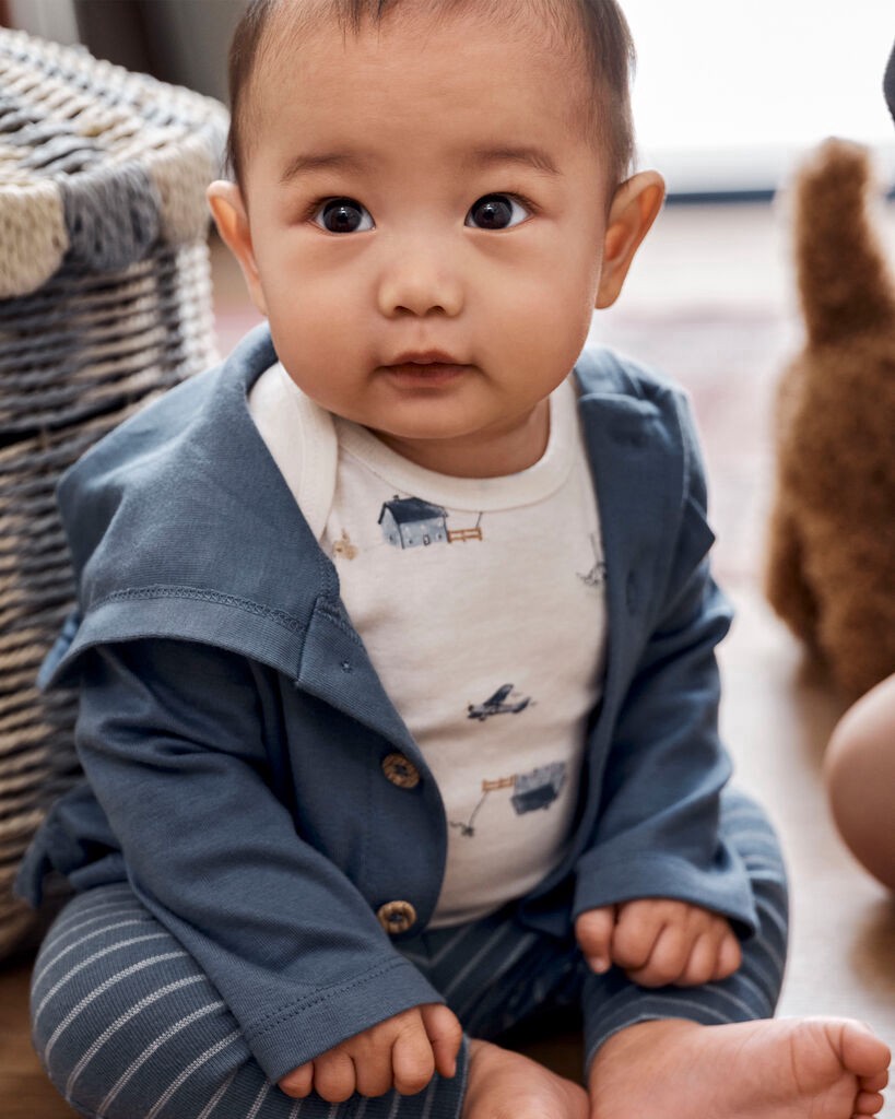 slide 3 of 5, Carter's Baby Barn Print 3-Piece Cardigan Set - Navy/White Navy/White 9M, 3 pc