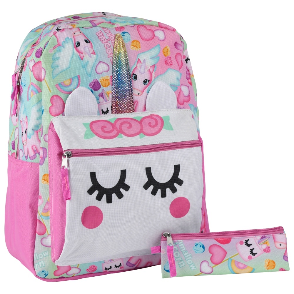 slide 1 of 1, Cudlie Big Face Marshmallow Unicorns Backpack With Pencil Case, 2 ct