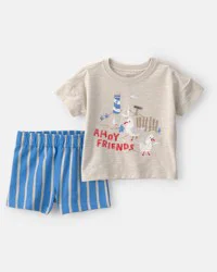 Carter's Baby Boy 2-Piece Seagull Top & Short Set - Brown/Blue Beige/Blue 18M