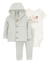 Carter's Baby Lion 3-Piece Cardigan Set - Green/White Green/White PRE