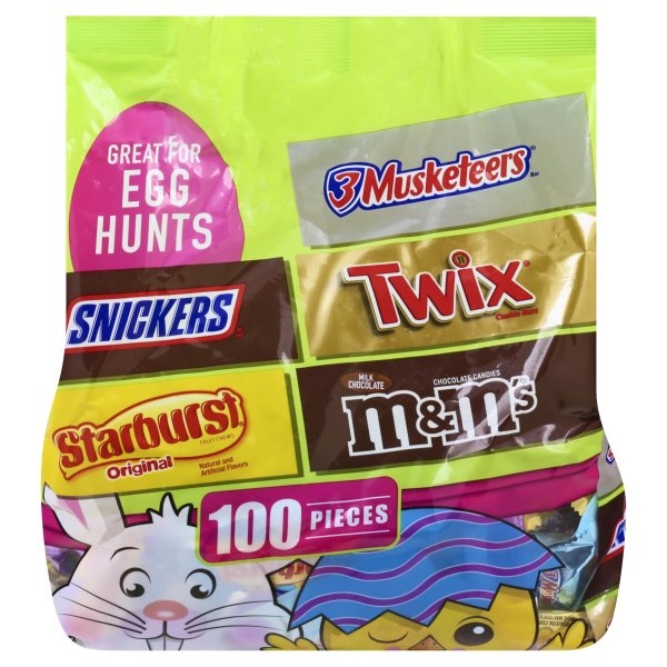 slide 1 of 7, Mars Snickers, Twix, 3Musketeers, M&#38;M&#39;s and Starburst Easter Variety Pack, 32.45 oz, 100 ct