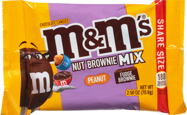 M&M'S Peanut Fudge Brownie Mix Chocolate Candy, Share Size, 2.5 oz