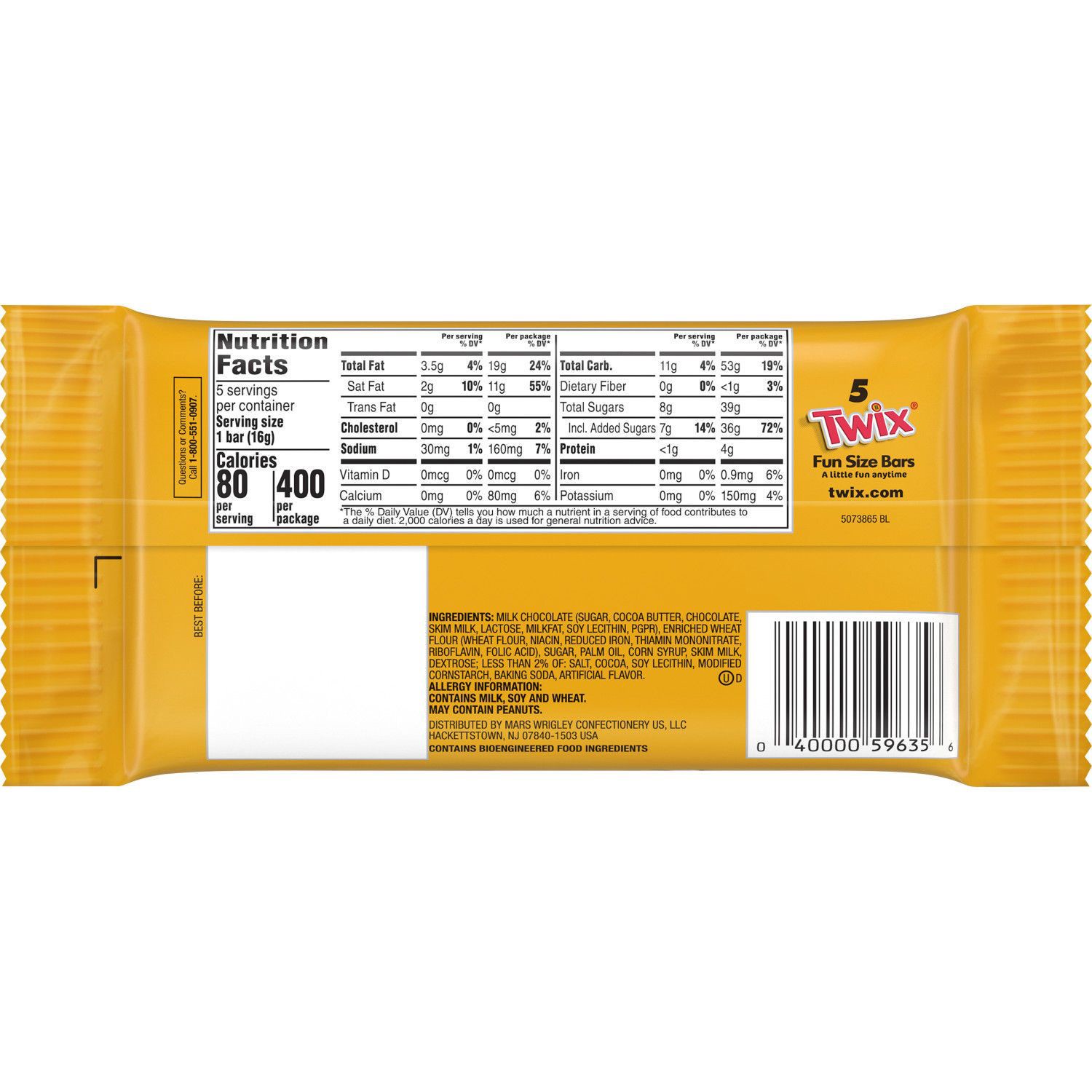 slide 2 of 5, TWIX Fun Size Caramel Chocolate Cookie Candy Bar Bulk Pack, (Pack of 5) - 2.65 oz, 2.65 oz