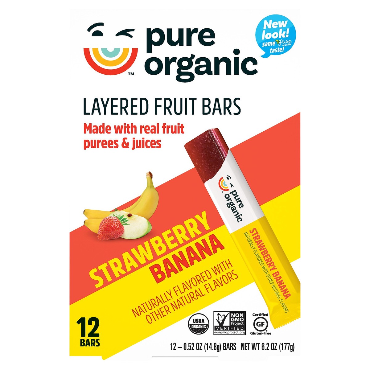 Pure Organic Layered Fruit Bars, Strawberry Banana, 6.2 oz, 12 Count 6.